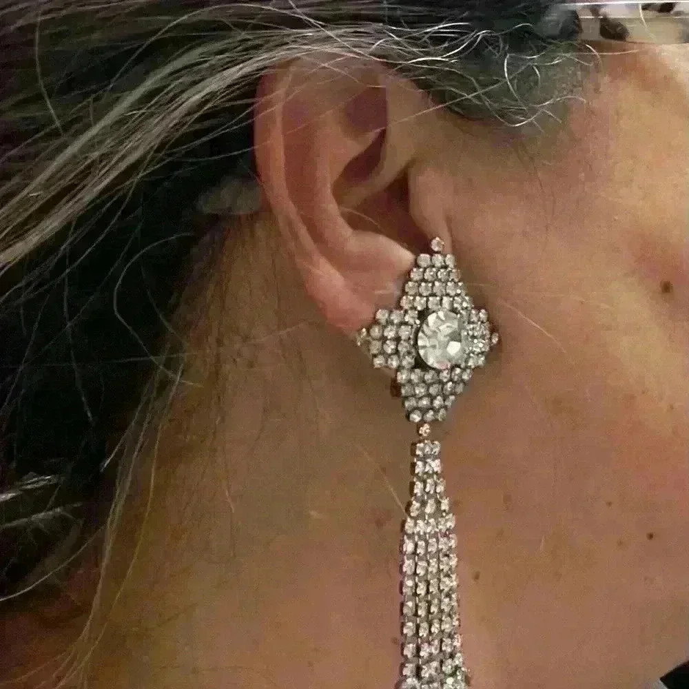 Rhinestone long drop earrings